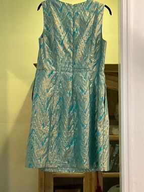 Great Cocktail dress, MOB, Green and Gold short Julie Brown, NY dress Size 8